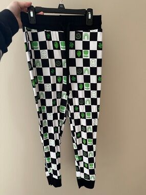 BAMBOO Kids Black White & Green Checkerboard Sweatpants